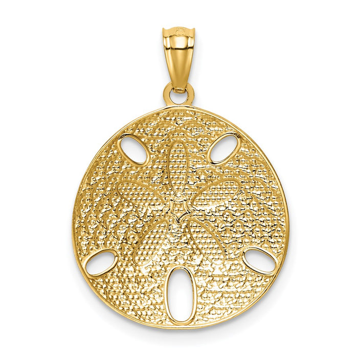 Million Charms 14K Yellow Gold Themed With Rhodium-plated Diamond-Cut Polished Sand Dollar Pendant