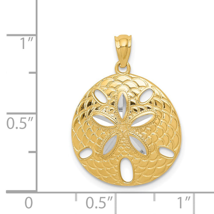 Million Charms 14K Yellow Gold Themed With Rhodium-plated Diamond-Cut Polished Sand Dollar Pendant