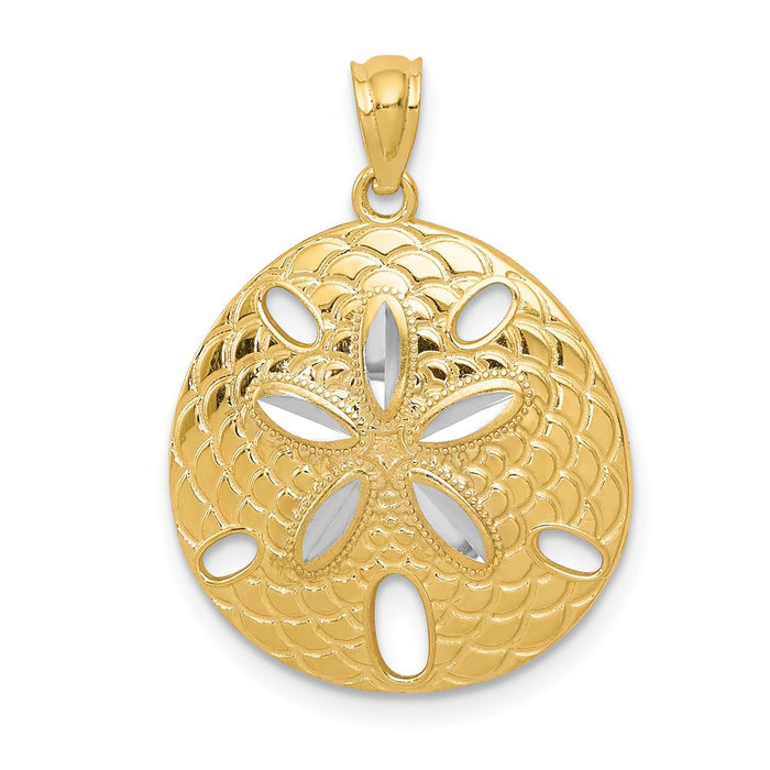 Million Charms 14K Yellow Gold Themed With Rhodium-plated Diamond-Cut Polished Sand Dollar Pendant
