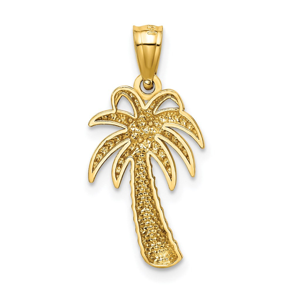 Million Charms 14K Yellow Gold Themed Textured Polished Palm Tree Pendant