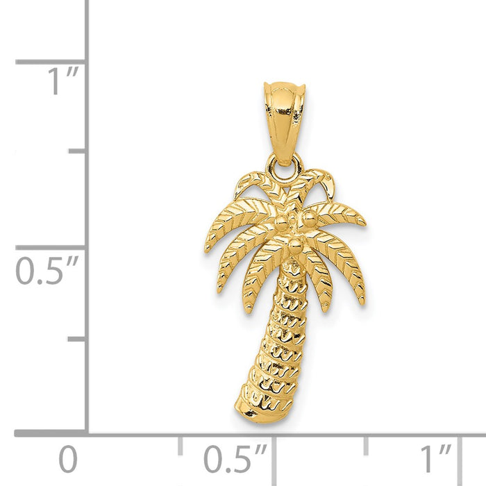 Million Charms 14K Yellow Gold Themed Textured Polished Palm Tree Pendant