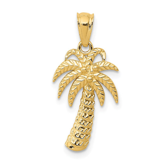 Million Charms 14K Yellow Gold Themed Textured Polished Palm Tree Pendant