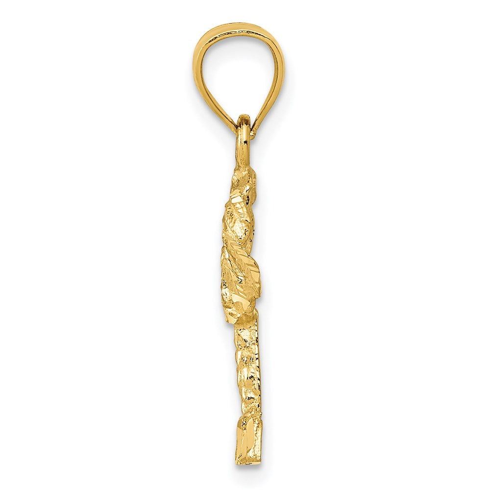 Million Charms 14K Yellow Gold Themed Polished Diamond-Cut Palm Tree Pendant