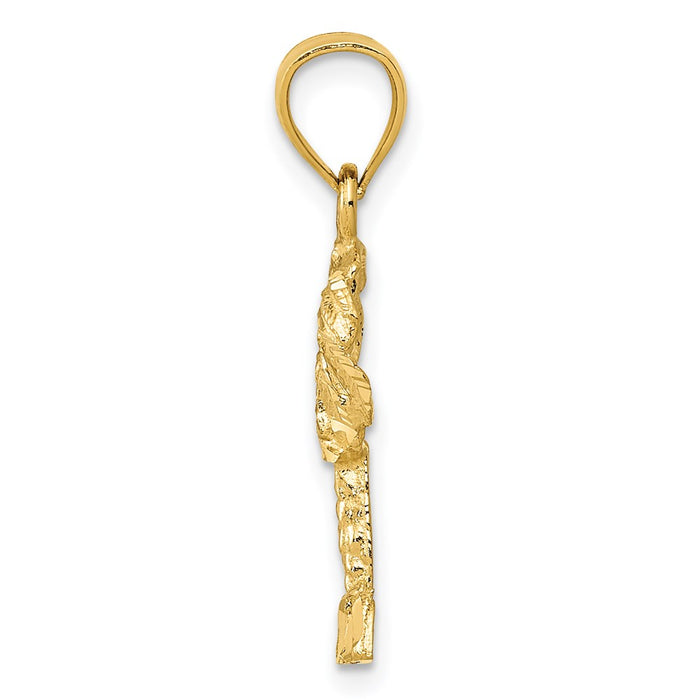 Million Charms 14K Yellow Gold Themed Polished Diamond-Cut Palm Tree Pendant