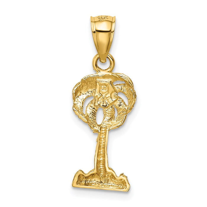 Million Charms 14K Yellow Gold Themed Polished Diamond-Cut Palm Tree Pendant