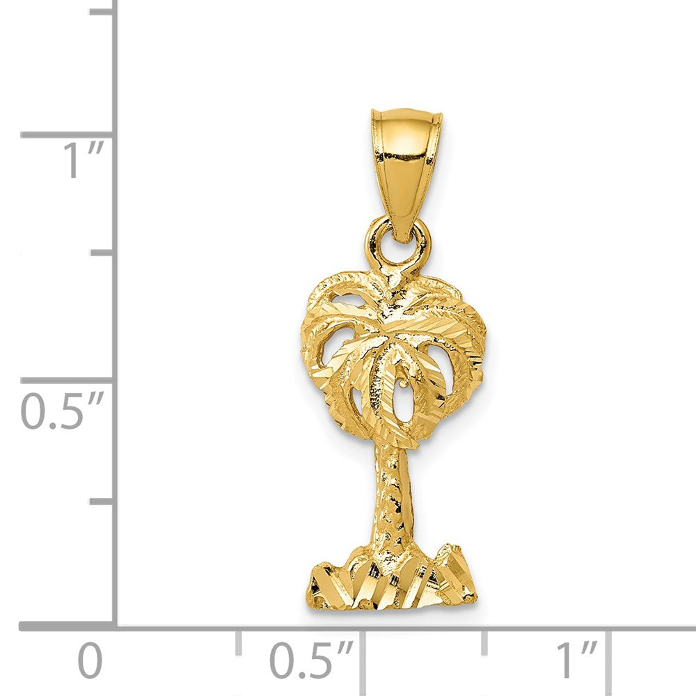 Million Charms 14K Yellow Gold Themed Polished Diamond-Cut Palm Tree Pendant