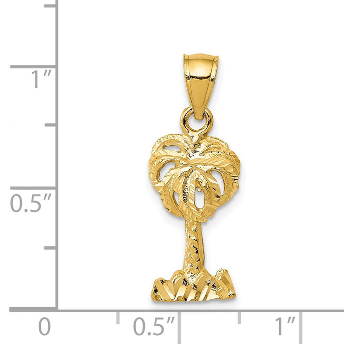 Million Charms 14K Yellow Gold Themed Polished Diamond-Cut Palm Tree Pendant