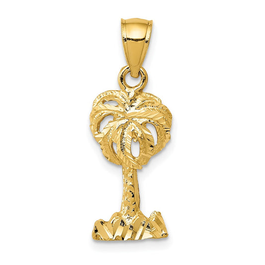 Million Charms 14K Yellow Gold Themed Polished Diamond-Cut Palm Tree Pendant