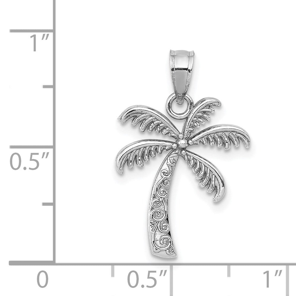Million Charms 14K White Gold Themed Polished Palm Tree Pendant