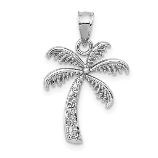 Million Charms 14K White Gold Themed Polished Palm Tree Pendant