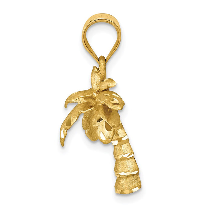 Million Charms 14K Yellow Gold Themed Satin & Diamond-Cut Palm Tree Pendant