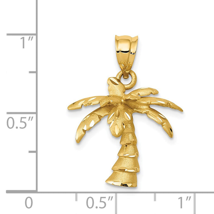 Million Charms 14K Yellow Gold Themed Satin & Diamond-Cut Palm Tree Pendant