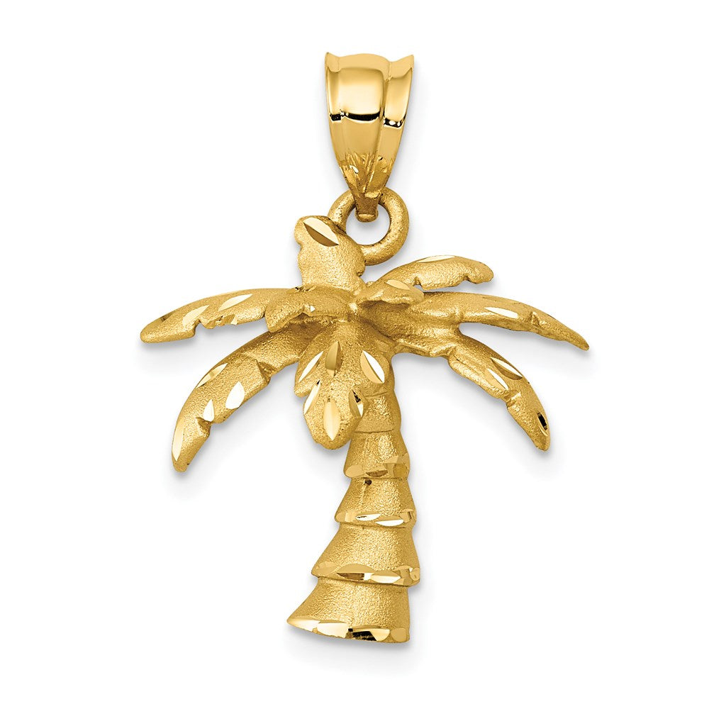 Million Charms 14K Yellow Gold Themed Satin & Diamond-Cut Palm Tree Pendant