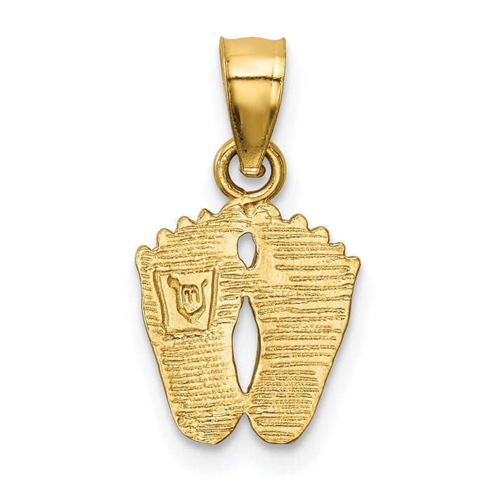 Million Charms 14K Yellow Gold Themed Satin Diamond-Cut Footprints Pendant