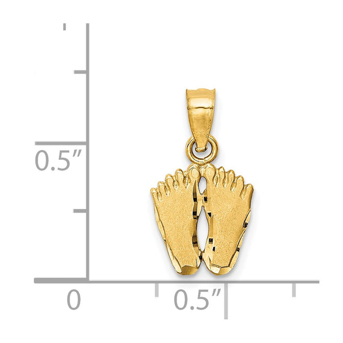 Million Charms 14K Yellow Gold Themed Satin Diamond-Cut Footprints Pendant