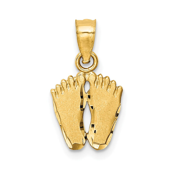 Million Charms 14K Yellow Gold Themed Satin Diamond-Cut Footprints Pendant