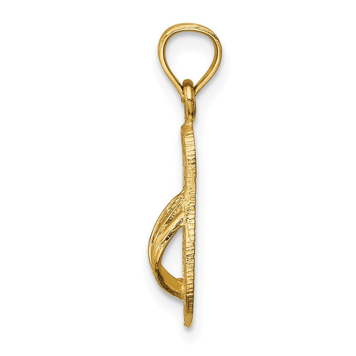 Million Charms 14K Yellow Gold Themed Polished, Textured Flip Flop Pendant