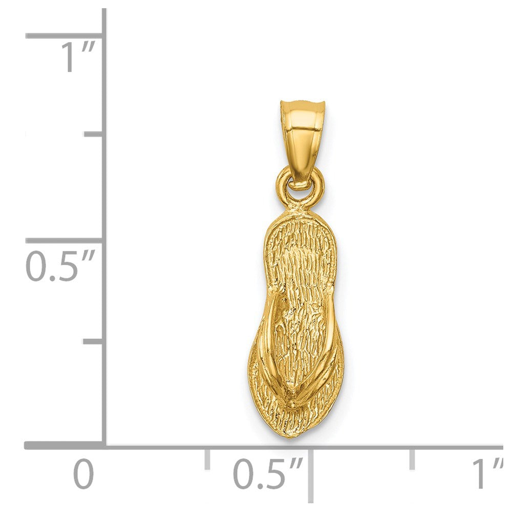 Million Charms 14K Yellow Gold Themed Polished, Textured Flip Flop Pendant