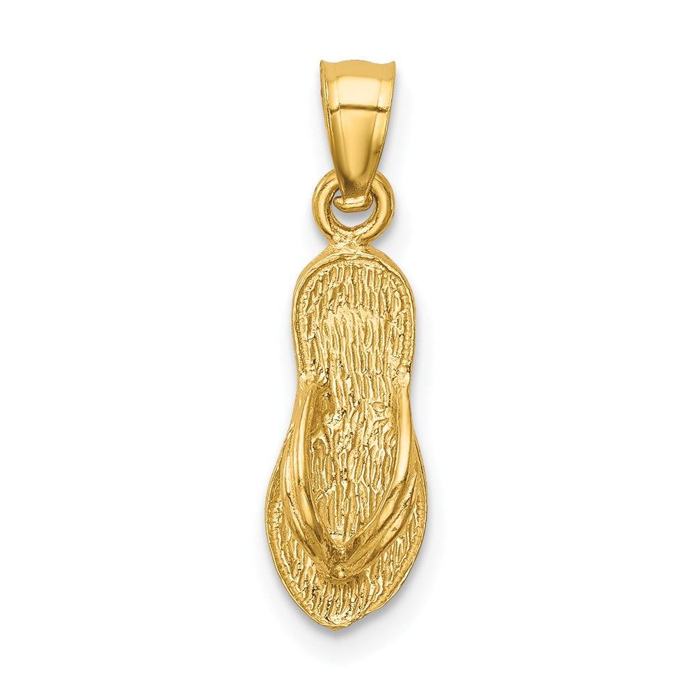 Million Charms 14K Yellow Gold Themed Polished, Textured Flip Flop Pendant