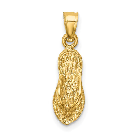 Million Charms 14K Yellow Gold Themed Polished, Textured Flip Flop Pendant