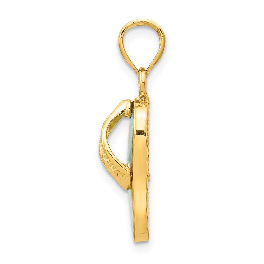 Million Charms 14K Yellow Gold Themed Polished With Created White Opal Flip Flop Pendant