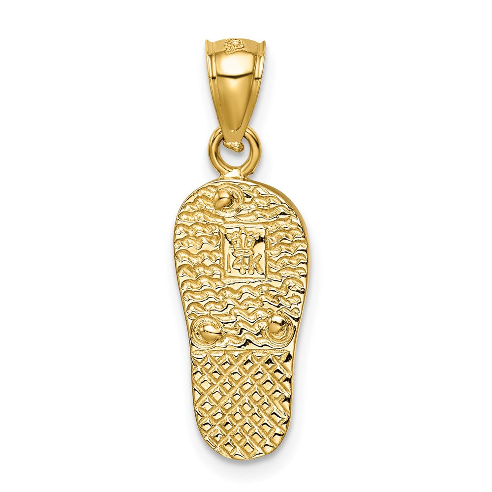 Million Charms 14K Yellow Gold Themed Polished With Created White Opal Flip Flop Pendant