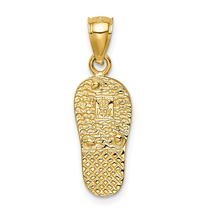 Million Charms 14K Yellow Gold Themed Polished With Created White Opal Flip Flop Pendant