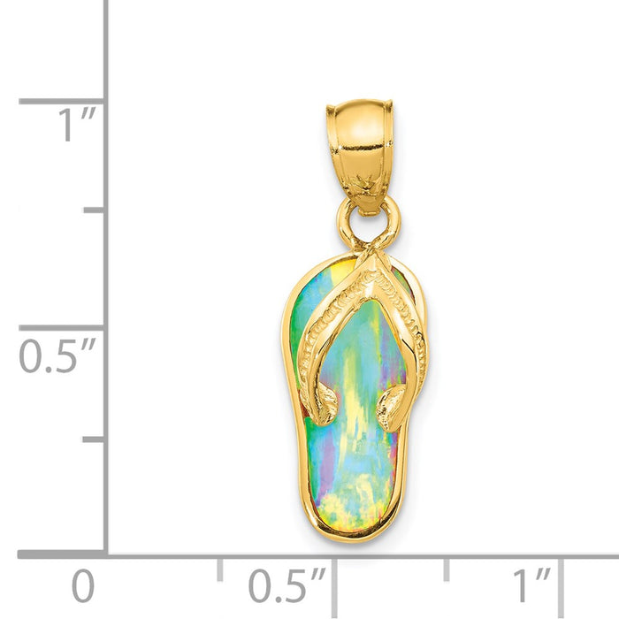 Million Charms 14K Yellow Gold Themed Polished With Created White Opal Flip Flop Pendant