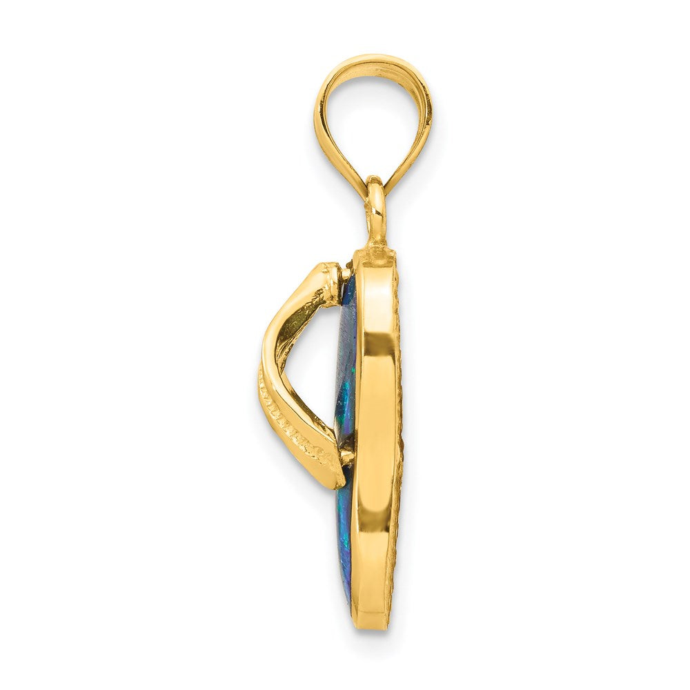 Million Charms 14K Yellow Gold Themed Polished With Created Blue/Green Opal Flip Flop Pendant