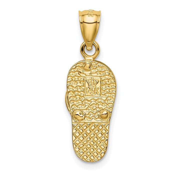 Million Charms 14K Yellow Gold Themed Polished With Created Blue/Green Opal Flip Flop Pendant