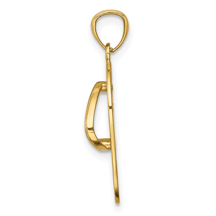 Million Charms 14K Yellow Gold Themed With Rhodium-plated Polished Floral Flip Flop Pendant