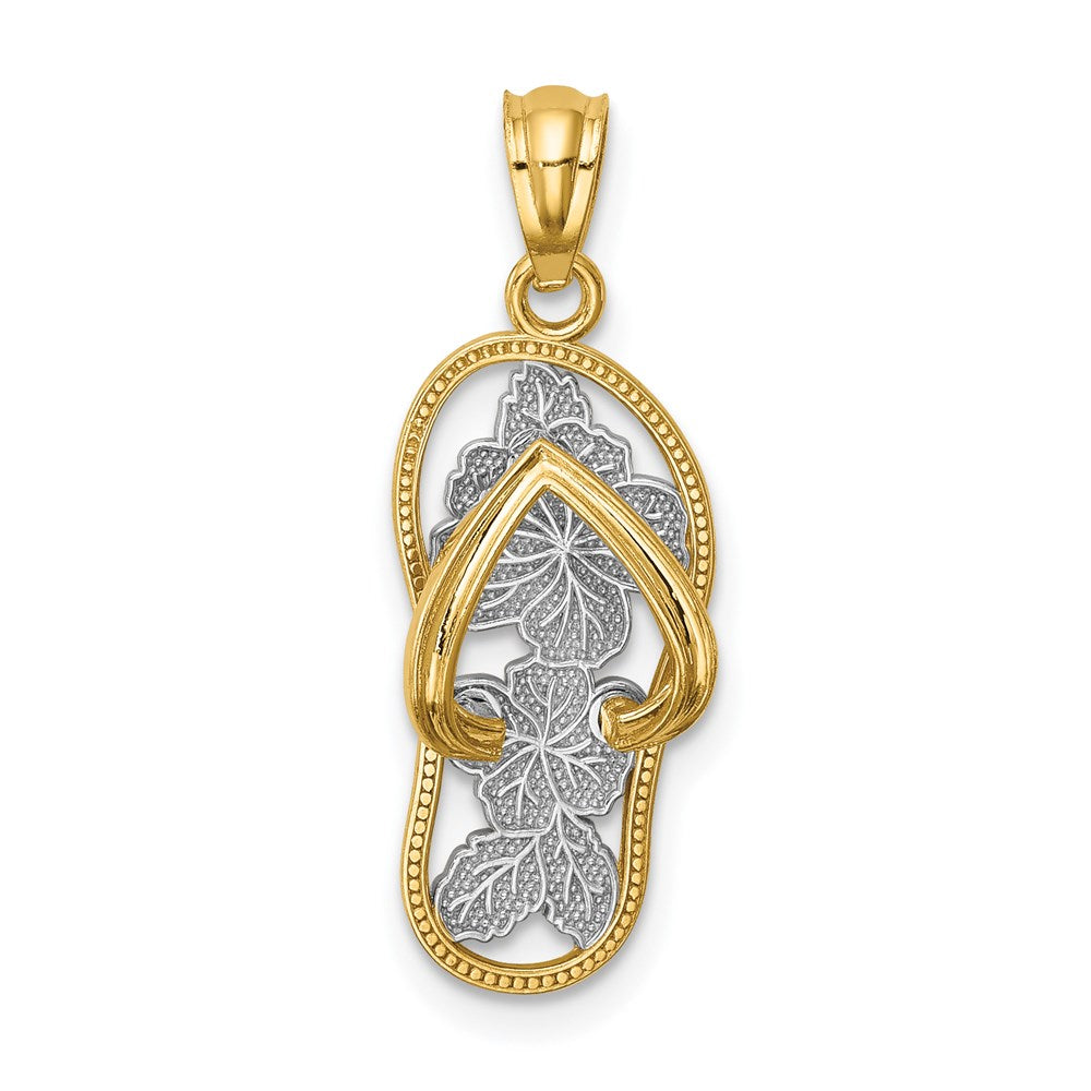 Million Charms 14K Yellow Gold Themed With Rhodium-plated Polished Floral Flip Flop Pendant
