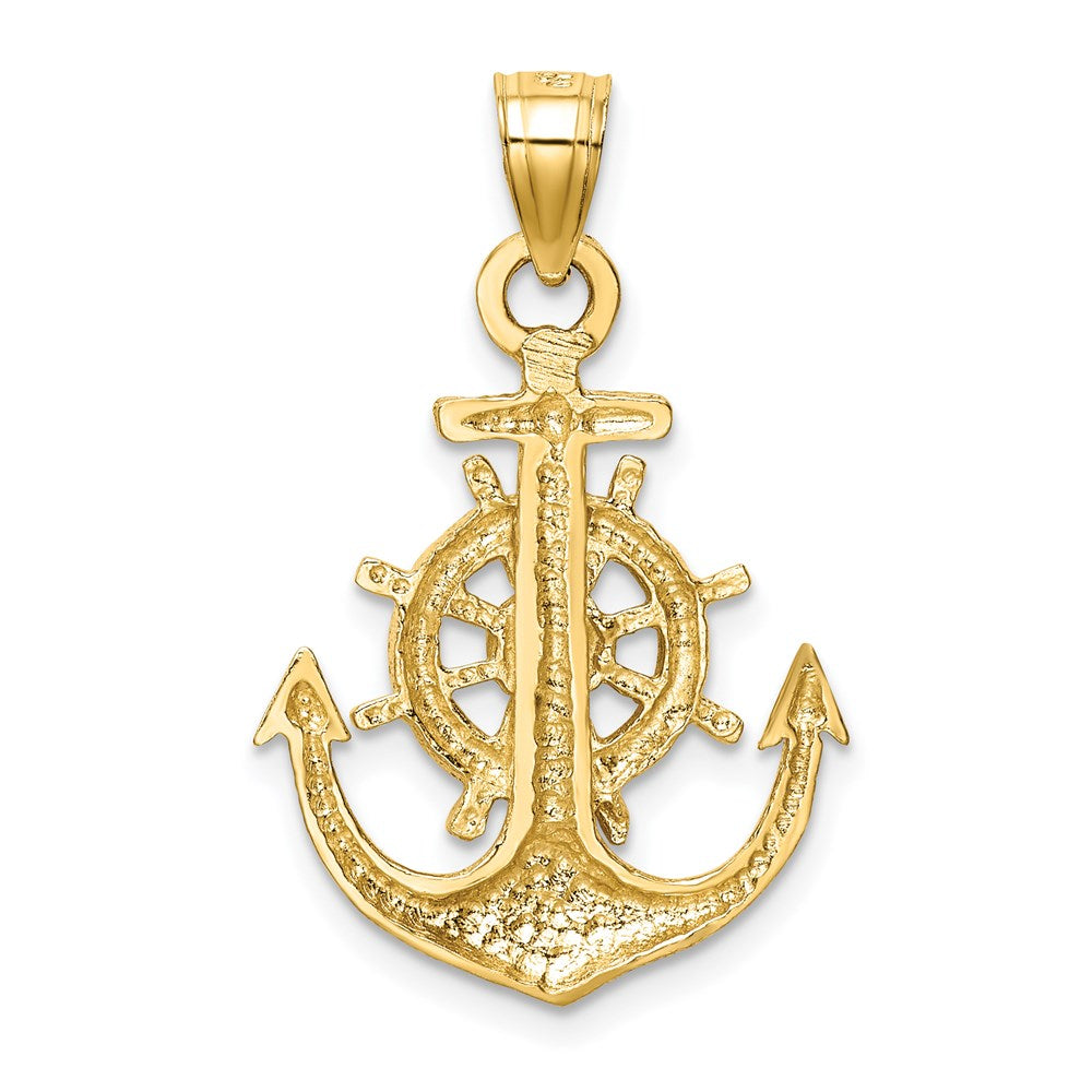 Million Charms 14K Yellow Gold Themed Satin Diamond-Cut Nautical Anchor Pendant