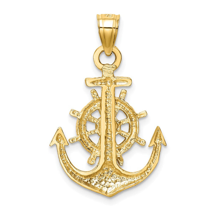 Million Charms 14K Yellow Gold Themed Satin Diamond-Cut Nautical Anchor Pendant