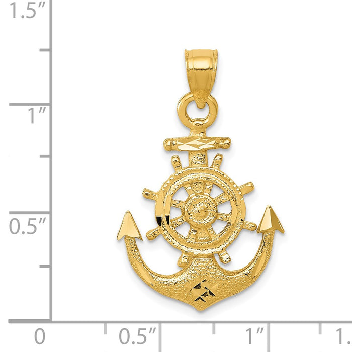 Million Charms 14K Yellow Gold Themed Satin Diamond-Cut Nautical Anchor Pendant