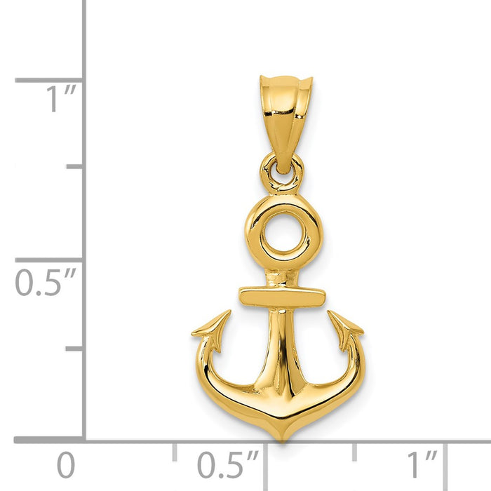 Million Charms 14K Yellow Gold Themed Polished Nautical Anchor Pendant