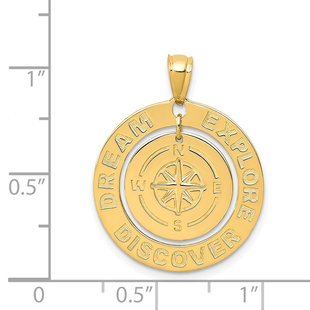 Million Charms 14K Yellow Gold Themed Polished Dream Explore Discover With Compass Pendant