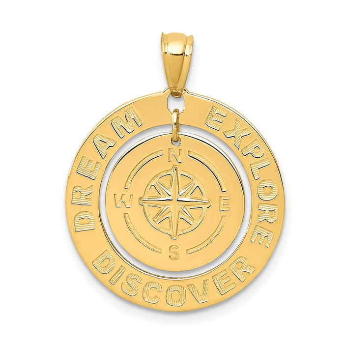 Million Charms 14K Yellow Gold Themed Polished Dream Explore Discover With Compass Pendant
