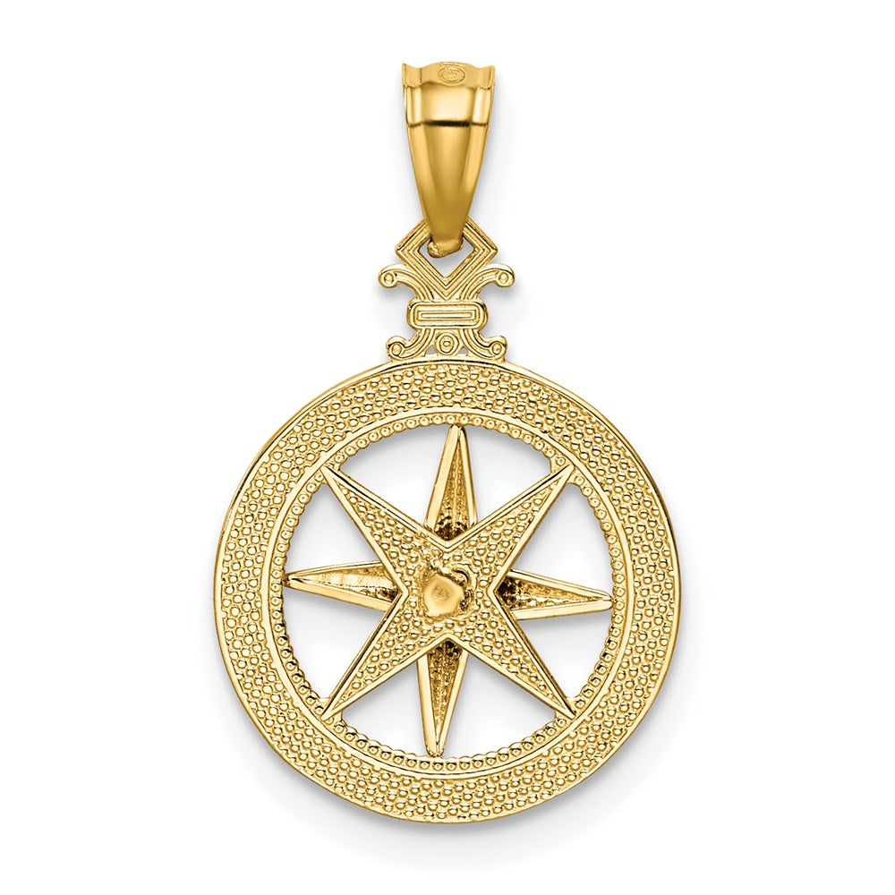 Million Charms 14K Yellow Gold Themed Diamond-Cut Polished Compass Pendant