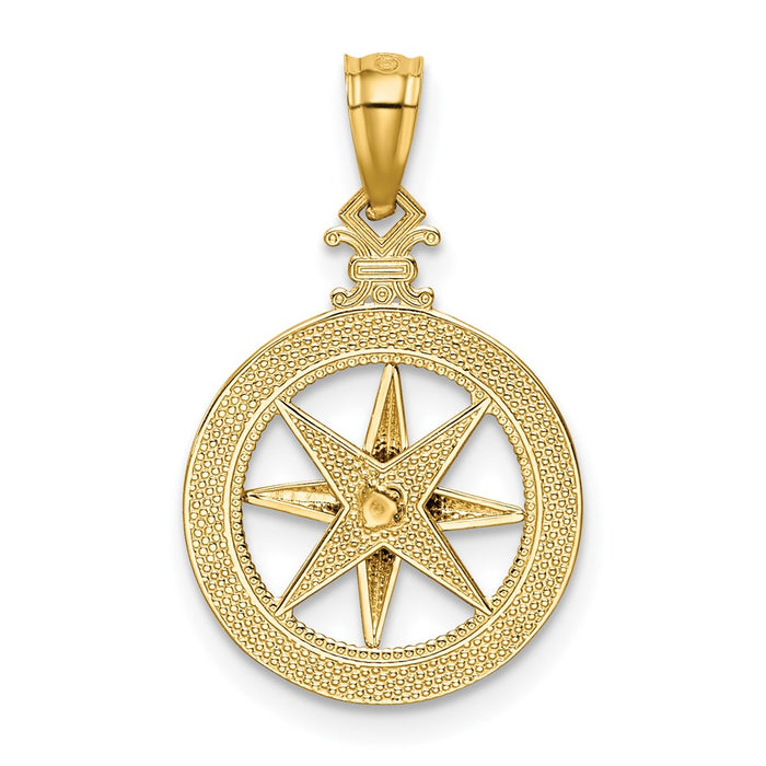 Million Charms 14K Yellow Gold Themed Diamond-Cut Polished Compass Pendant