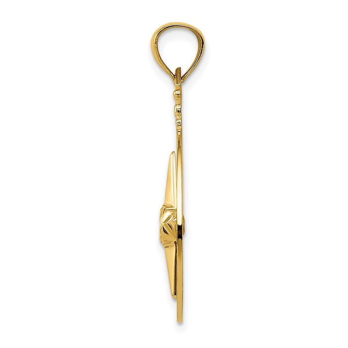 Million Charms 14K Yellow Gold Themed Diamond-Cut Polished Compass Pendant