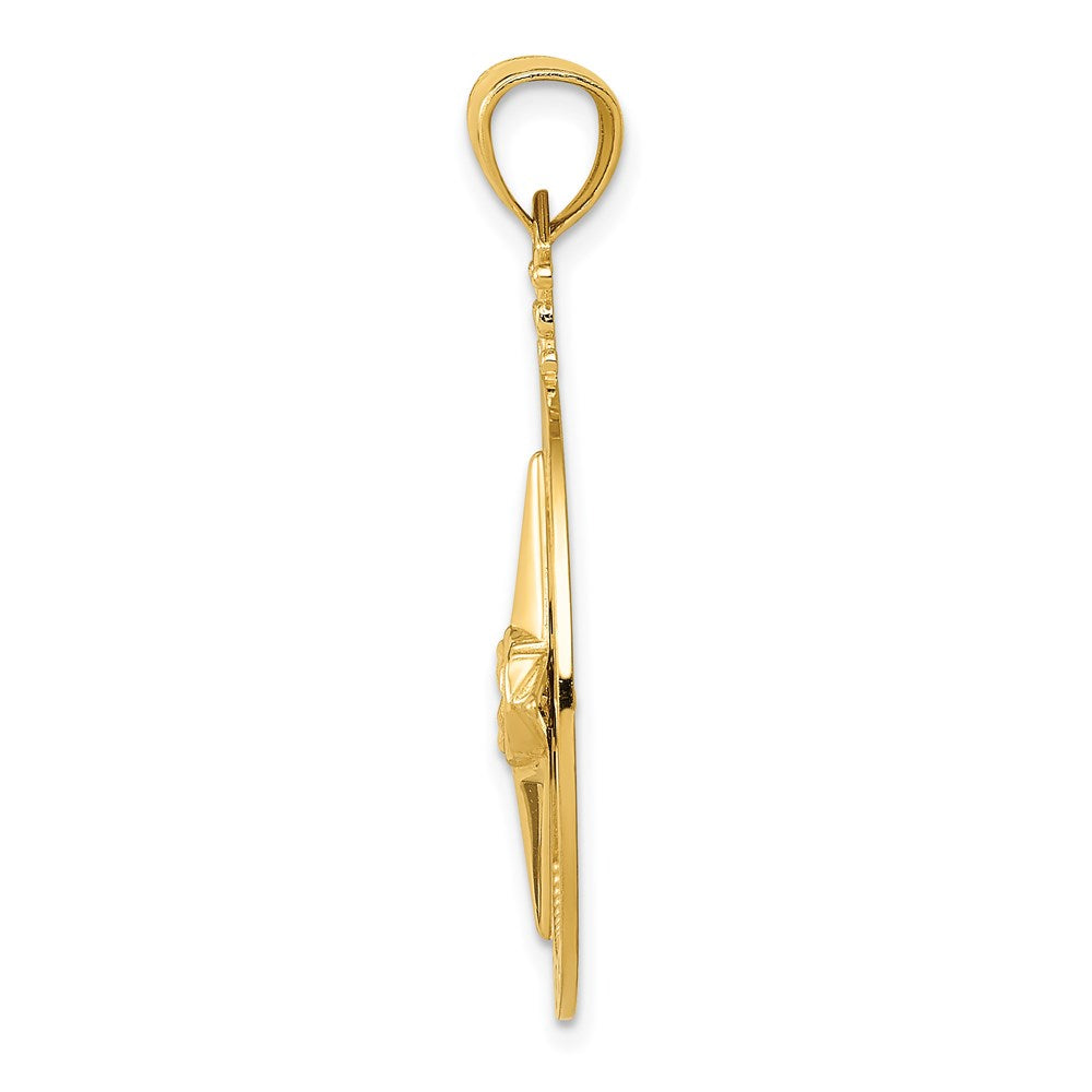 Million Charms 14K Yellow Gold Themed Diamond-Cut Polished & Satin Compass Pendant