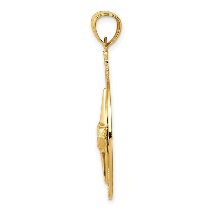 Million Charms 14K Yellow Gold Themed Diamond-Cut Polished & Satin Compass Pendant