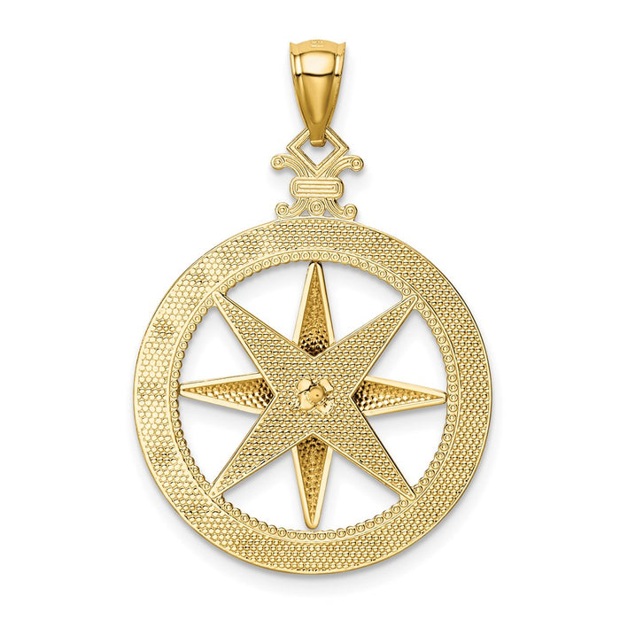 Million Charms 14K Yellow Gold Themed Diamond-Cut Polished & Satin Compass Pendant
