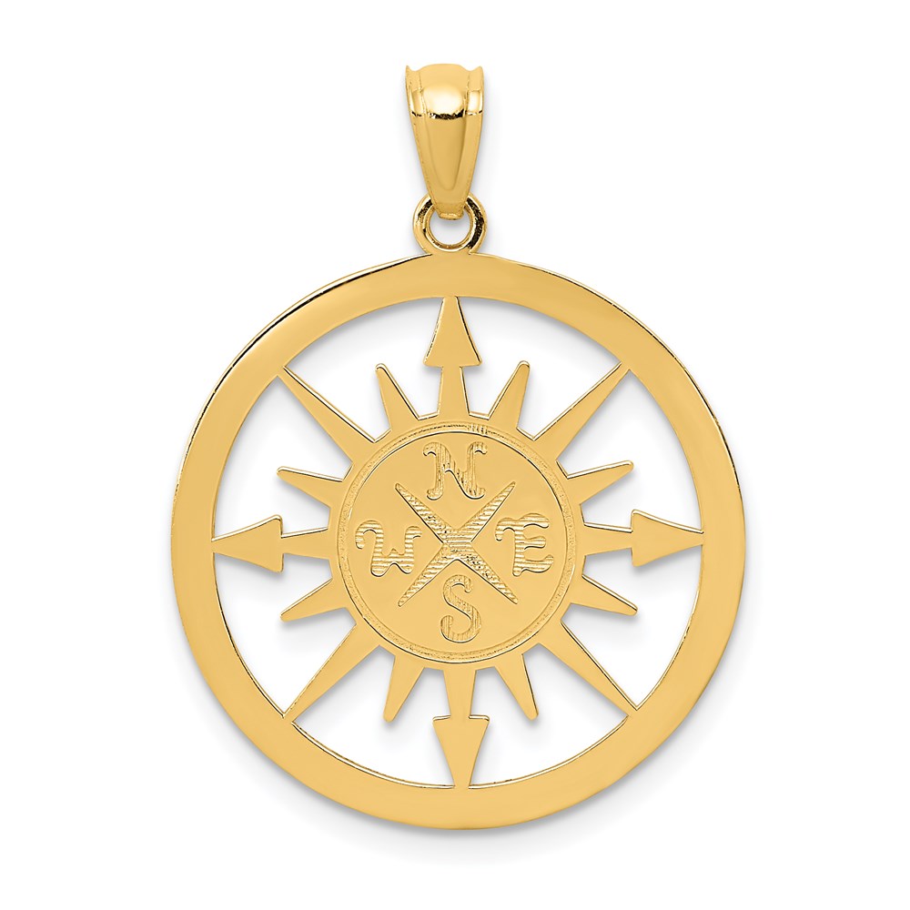 Million Charms 14K Yellow Gold Themed Satin & Polished Lost Without You Compass Pendant