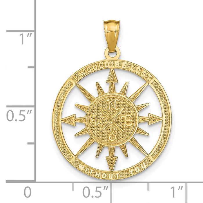 Million Charms 14K Yellow Gold Themed Satin & Polished Lost Without You Compass Pendant