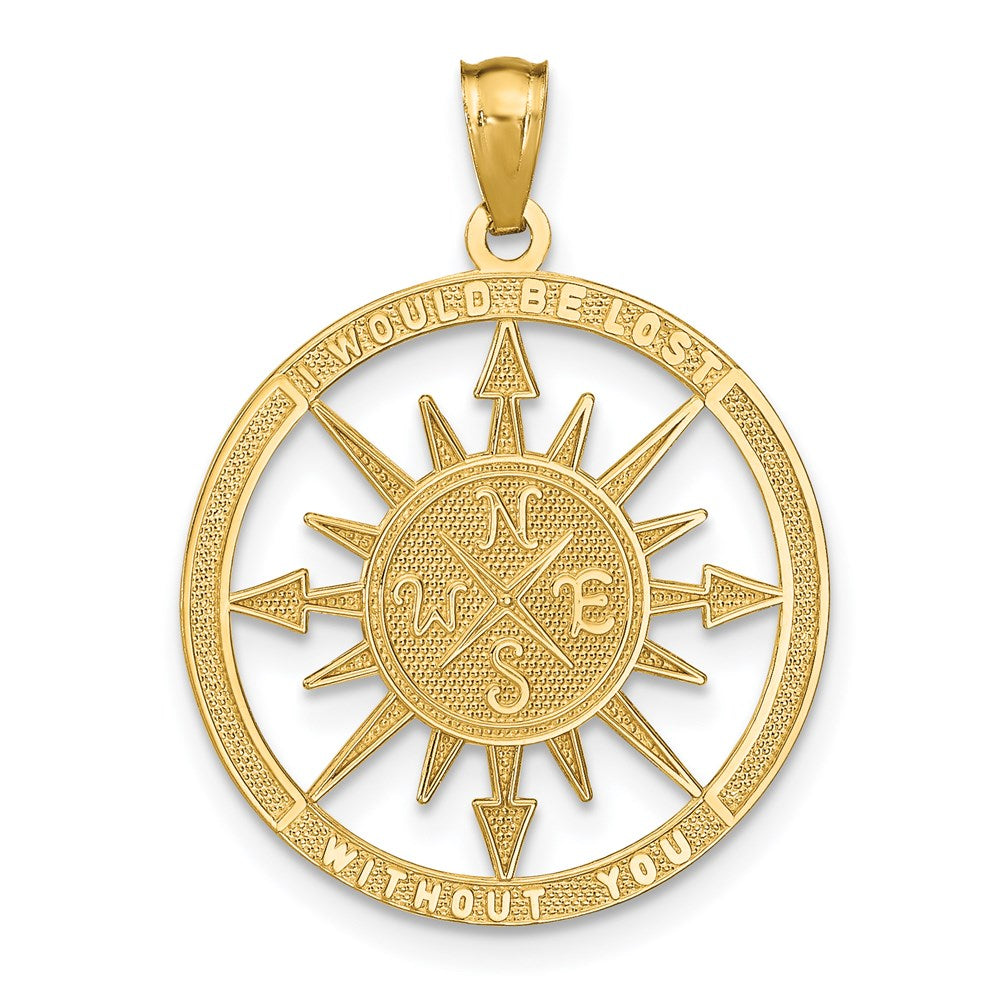 Million Charms 14K Yellow Gold Themed Satin & Polished Lost Without You Compass Pendant