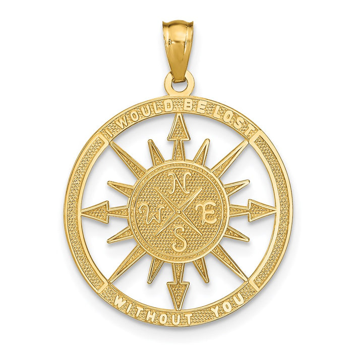 Million Charms 14K Yellow Gold Themed Satin & Polished Lost Without You Compass Pendant