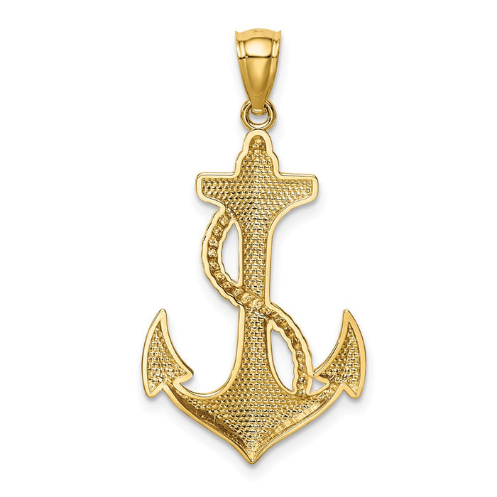 Million Charms 14K Yellow Gold Themed Polished Nautical Anchor With Rope Pendant