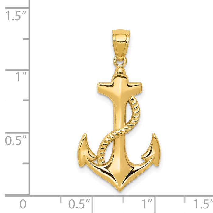 Million Charms 14K Yellow Gold Themed Polished Nautical Anchor With Rope Pendant